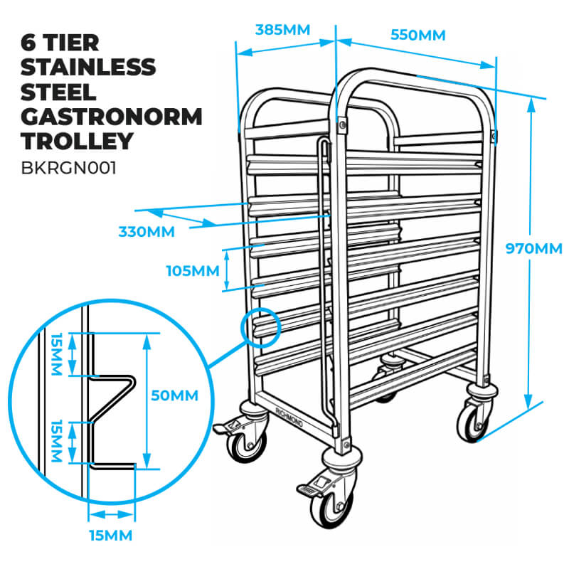 6 Tier Grade 201 Stainless Steel Gastronorm Trolley (BKRGN001)
