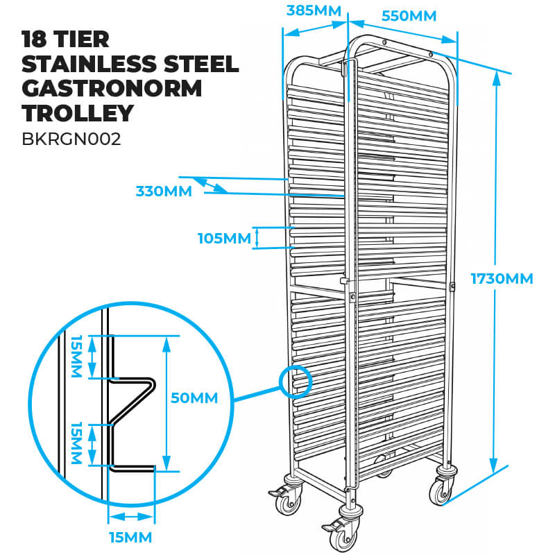 18 Tier Grade 201 Stainless Steel Gastronorm Trolley (BKRGN002)