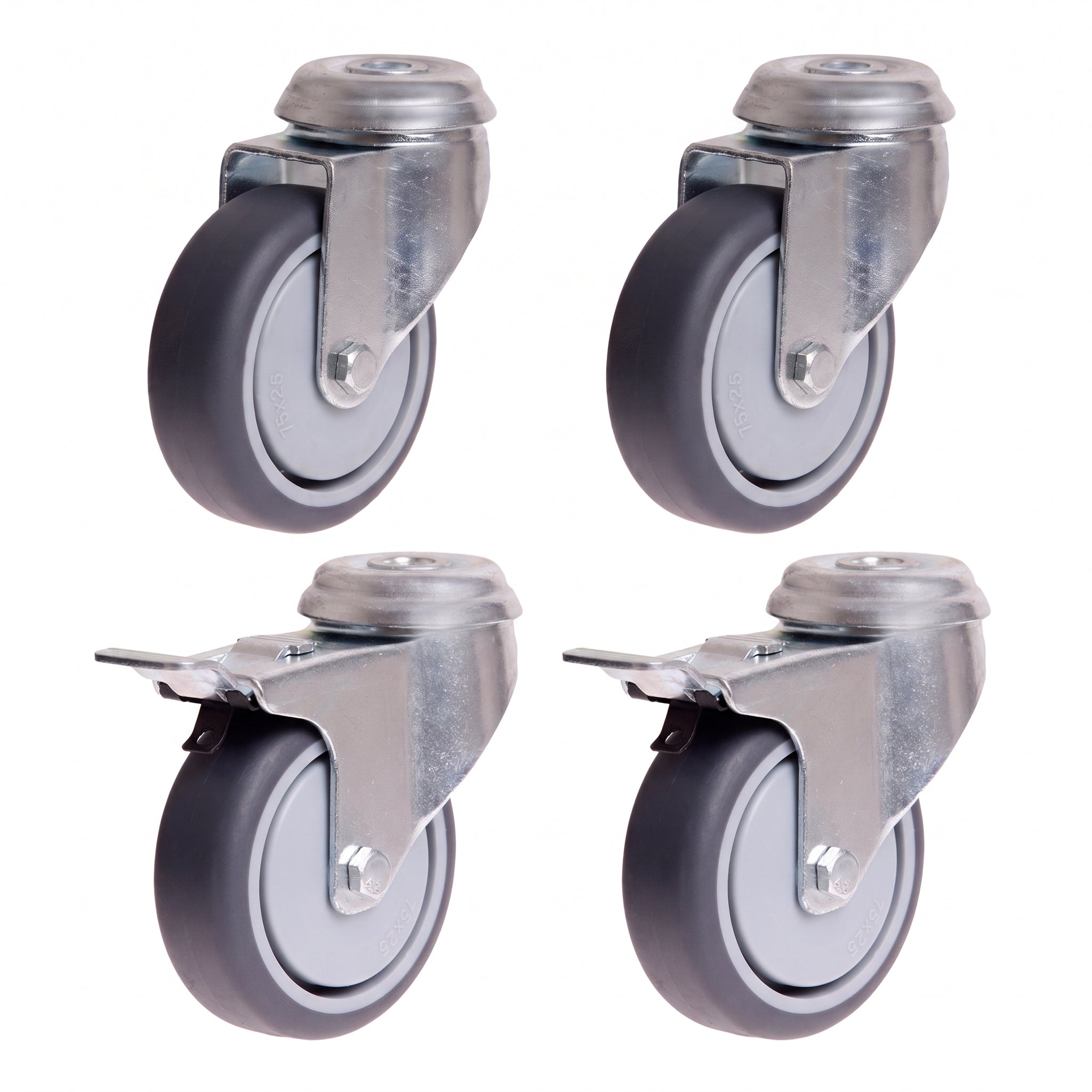 75mm Rubber Castor Pack - 2 Swivel + 2 Braked (S3714/S3714B)