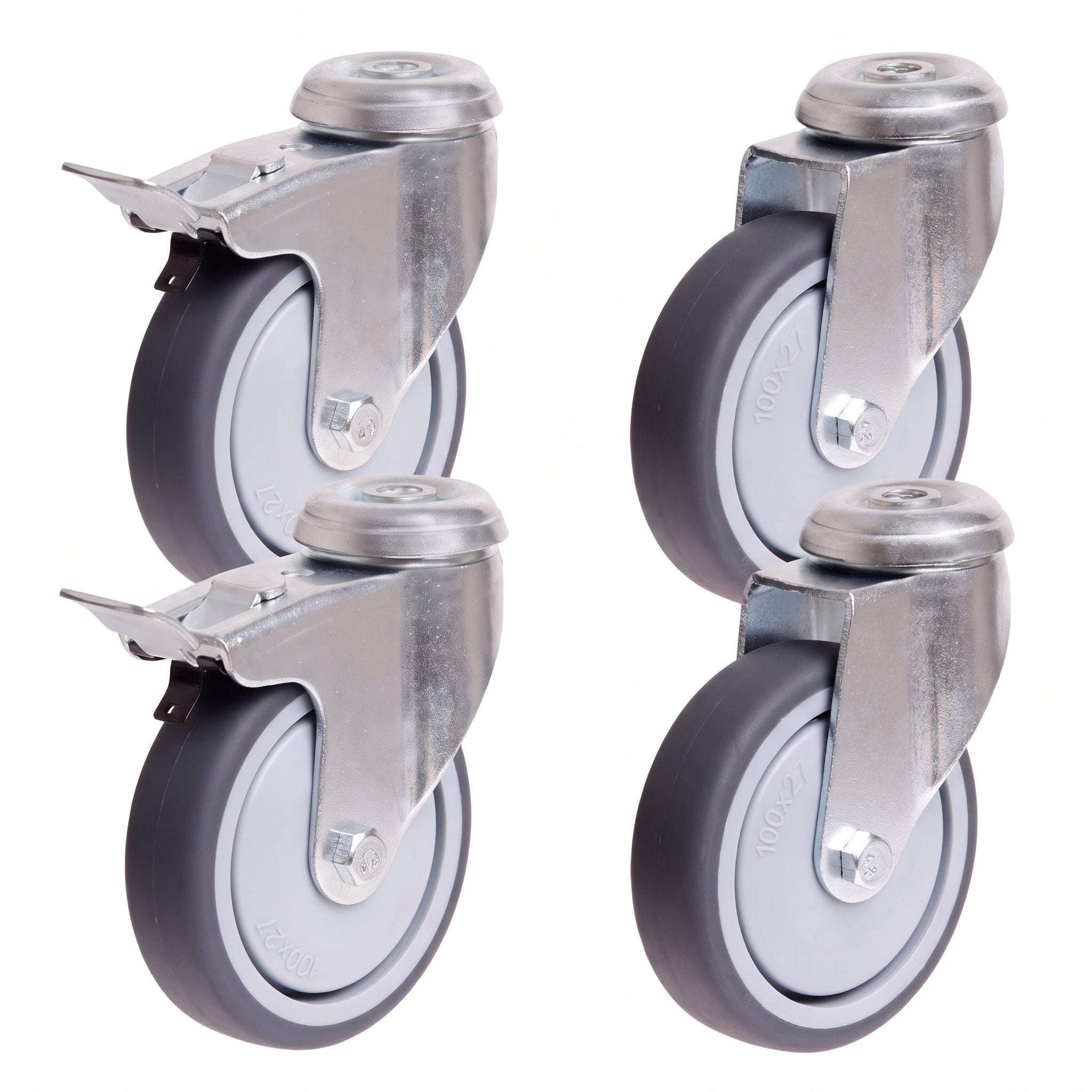 100mm Rubber Castor Pack - 2 Swivel + 2 Braked (S4714/S4714B)