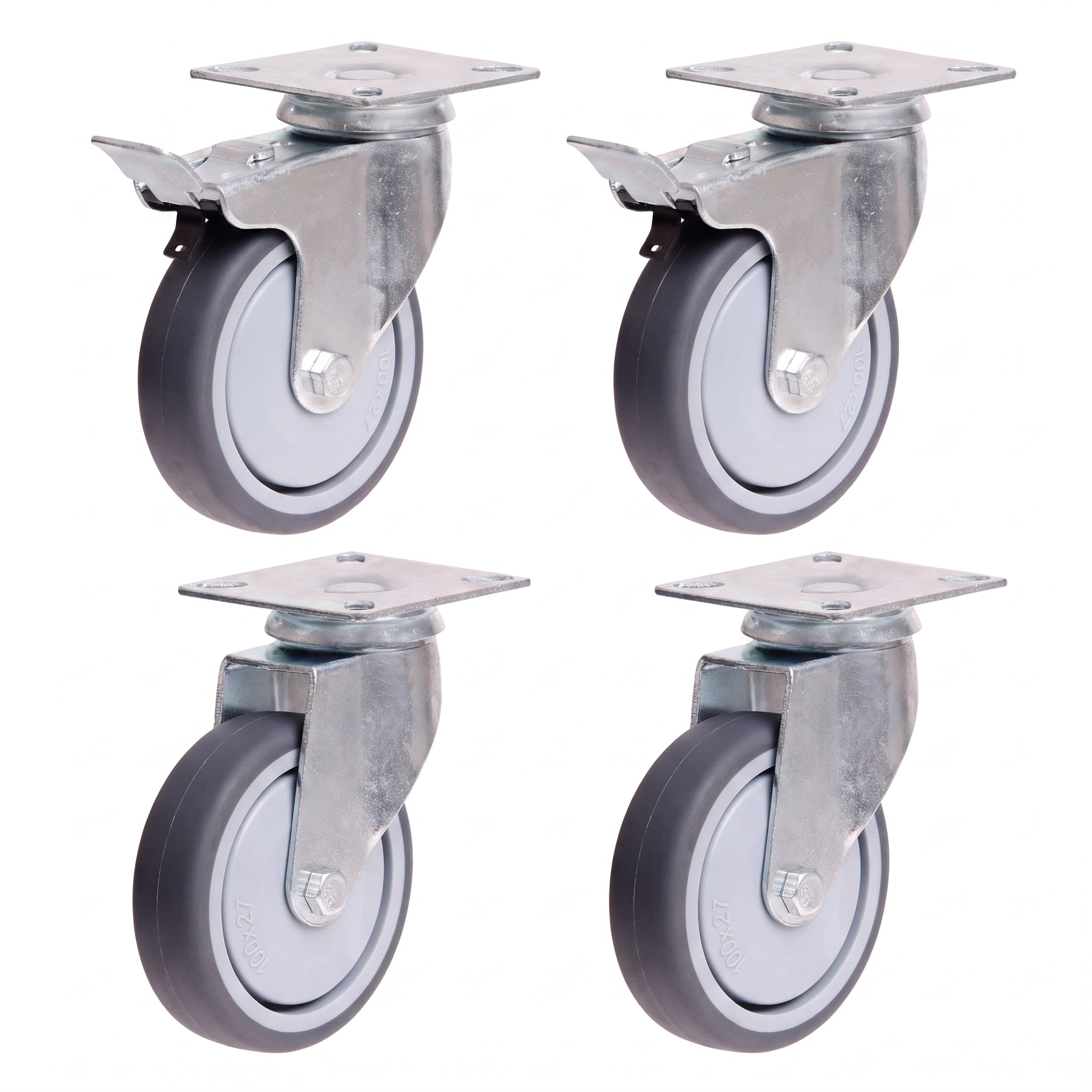 100mm Rubber Plate Castor Pack - 2 Swivel + 2 Braked (S4710/S4710B)