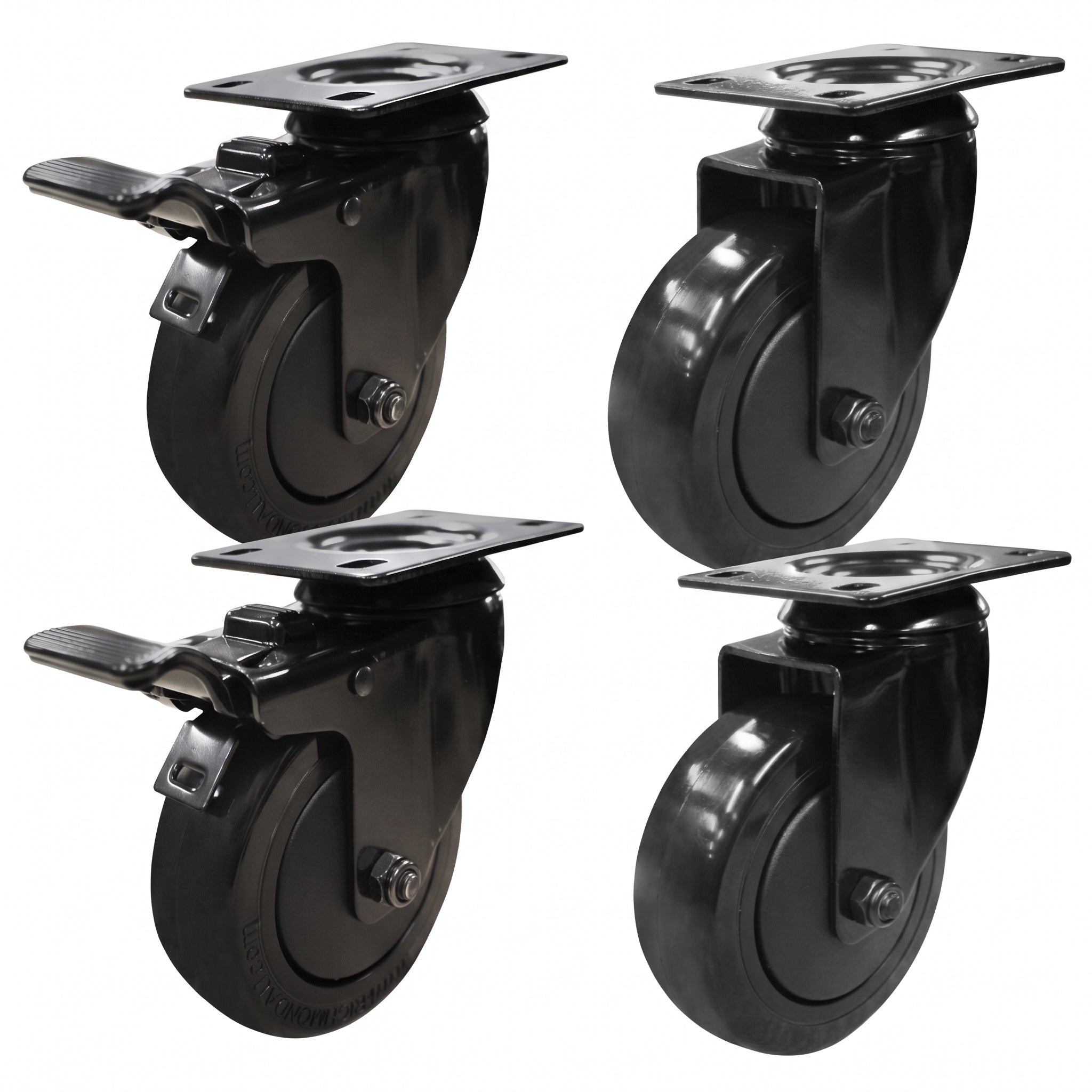 100mm Black Polyurethane Castor Pack - 2 Swivel + 2 Braked (S4362/S4362B)