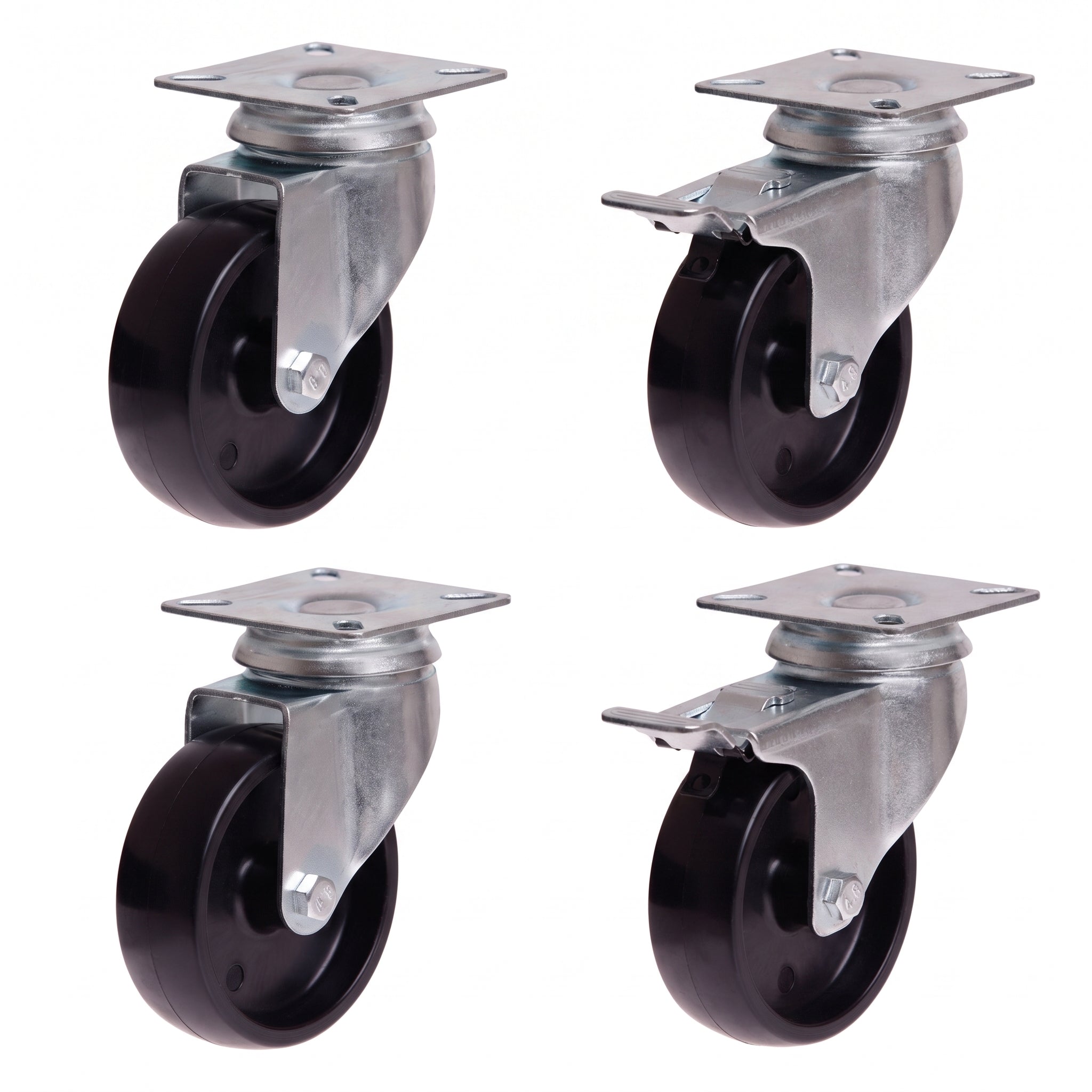 75mm Nylon Plate Castor Pack - 2 Swivel + 2 Braked (S3708/S3708B)