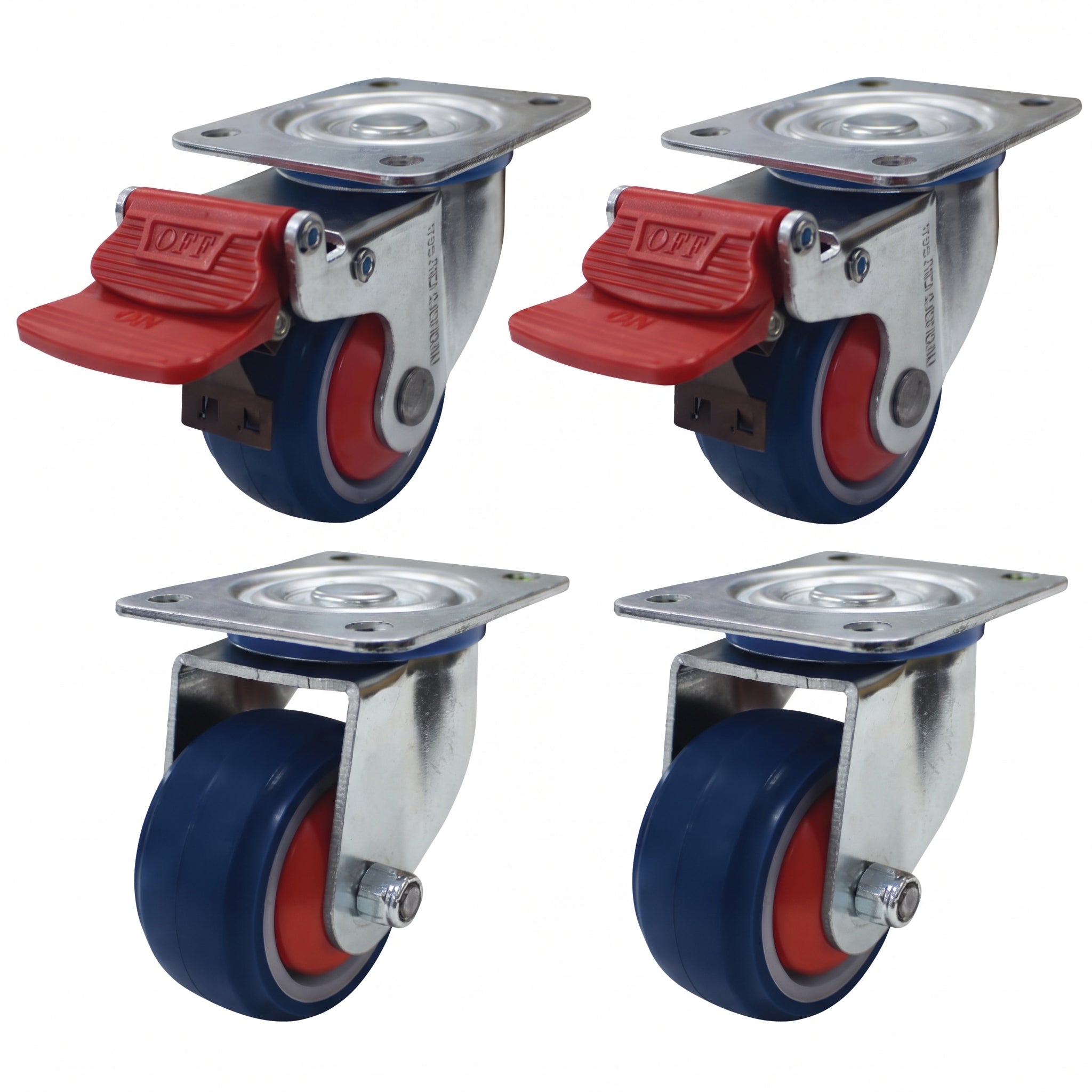 80mm Rebound Rubber Castor Pack - 2 Swivel + 2 Braked (S3604/S3604B)