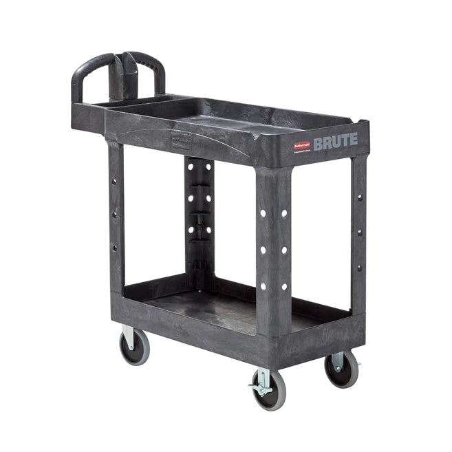 Rubbermaid Heavy Duty Ergo Handle Utility Cart 2 Shelf, Small, Black | FG450088BLA