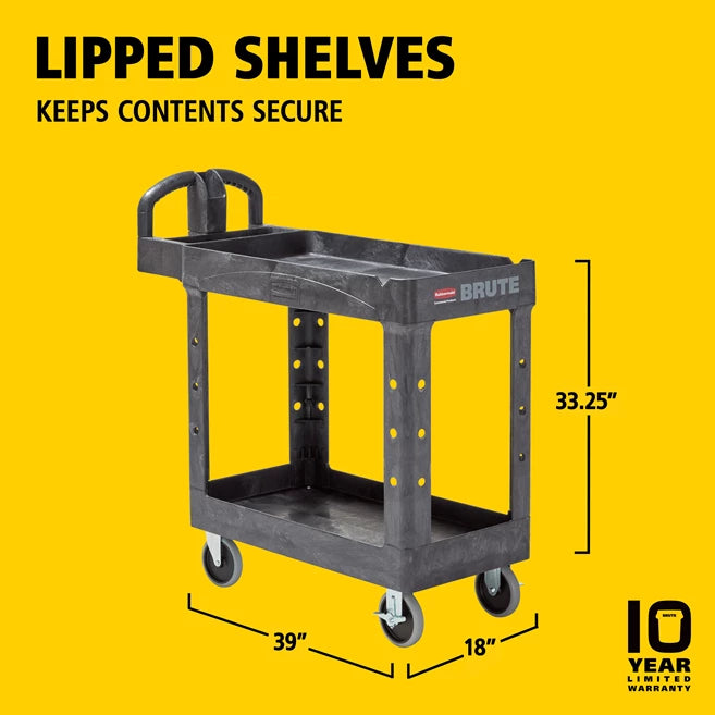 Rubbermaid Heavy Duty Ergo Handle Utility Cart 2 Shelf, Small, Black | FG450088BLA