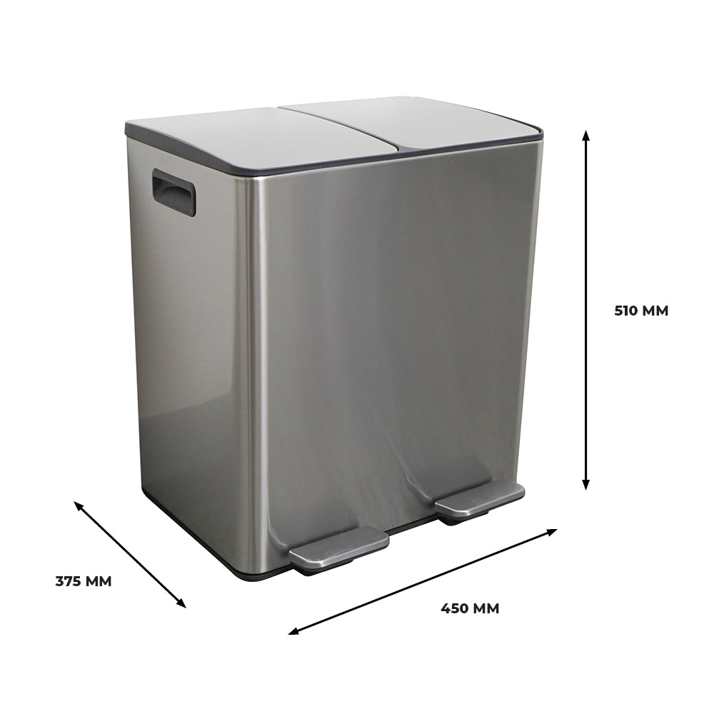 40L Dual Lid Stainless Steel Pedal Bin (PBSS040)