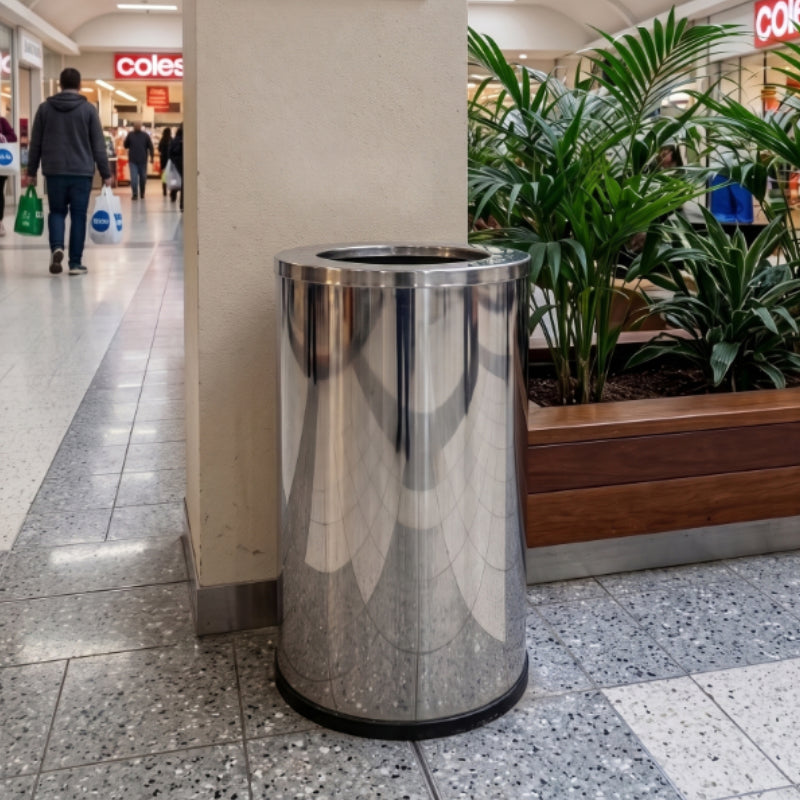 80L Round Polished Stainless Steel Waste Bin (WRS009)
