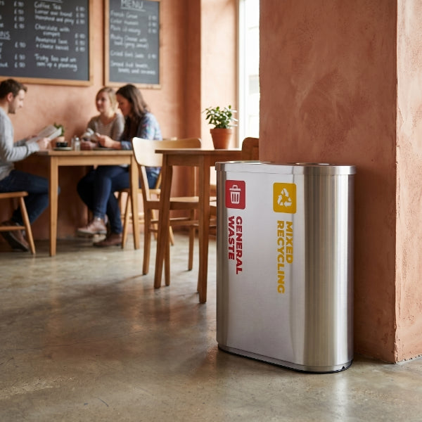 42L Stainless Steel Red & Yellow Dual Recycling Bin (WRS010)