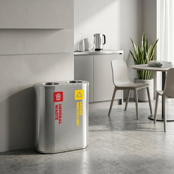 42L Stainless Steel Red & Yellow Dual Recycling Bin (WRS010)
