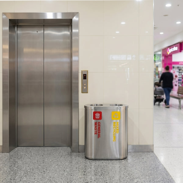 42L Stainless Steel Red & Yellow Dual Recycling Bin (WRS010)