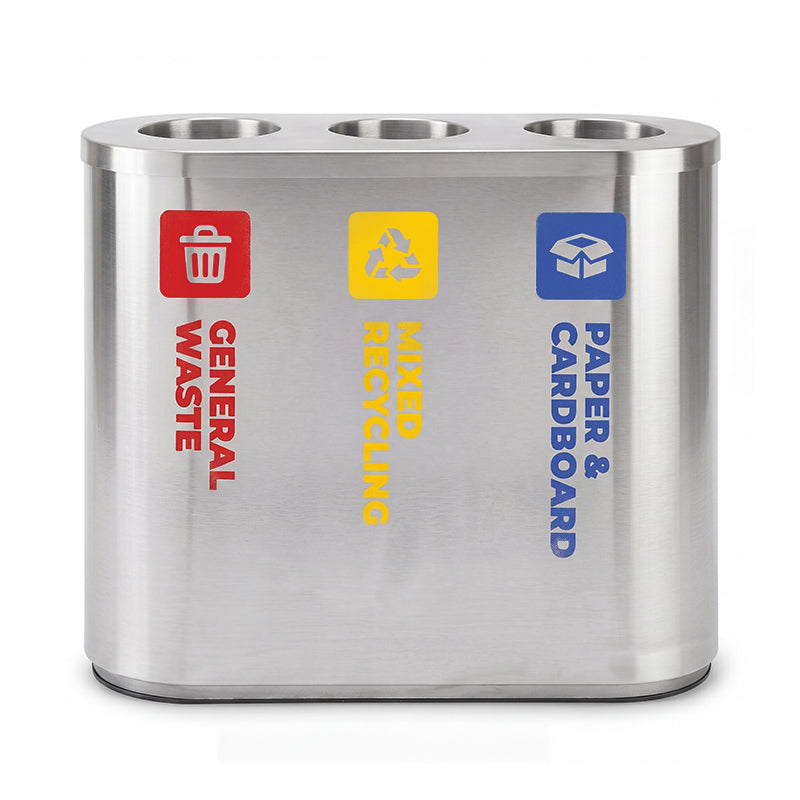 42L Stainless Steel Red, Yellow & Blue Triple Recycling Bin (WRS011)