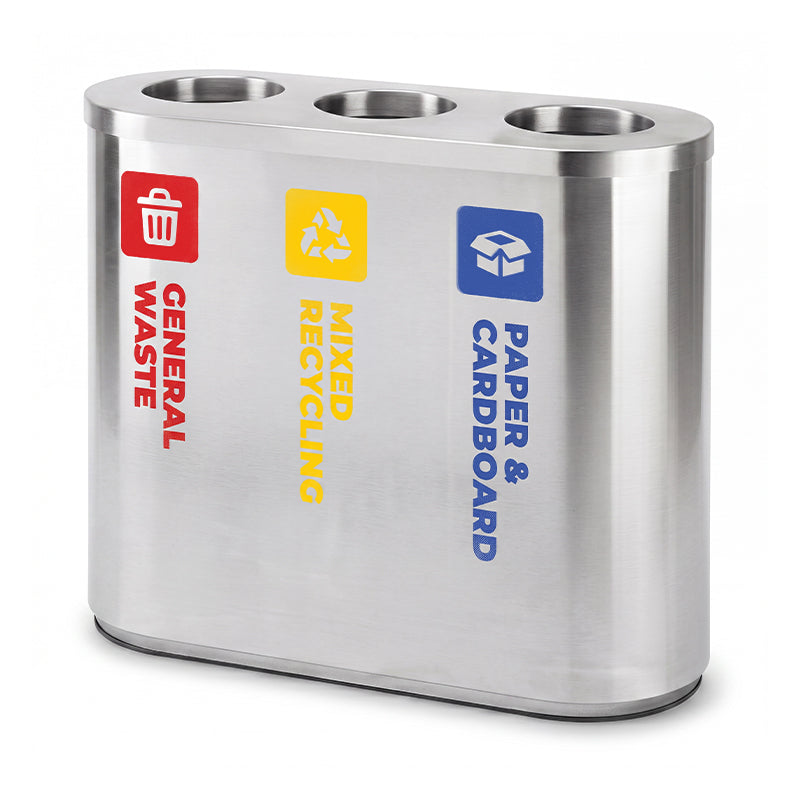 42L Stainless Steel Red, Yellow & Blue Triple Recycling Bin (WRS011)