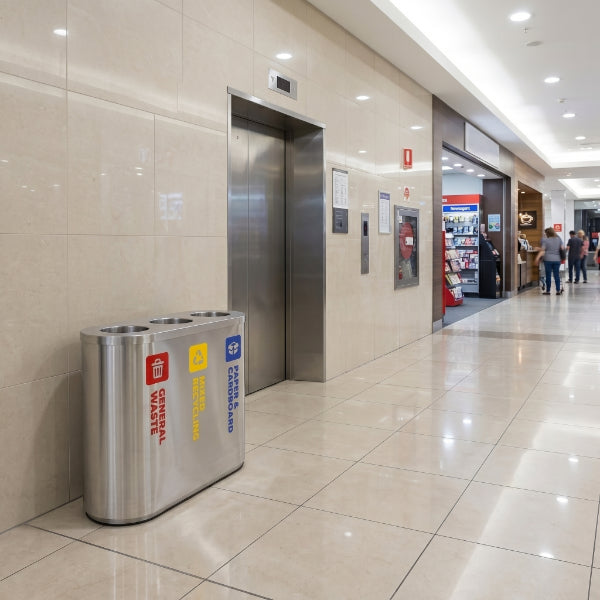 42L Stainless Steel Red, Yellow & Blue Triple Recycling Bin (WRS011)