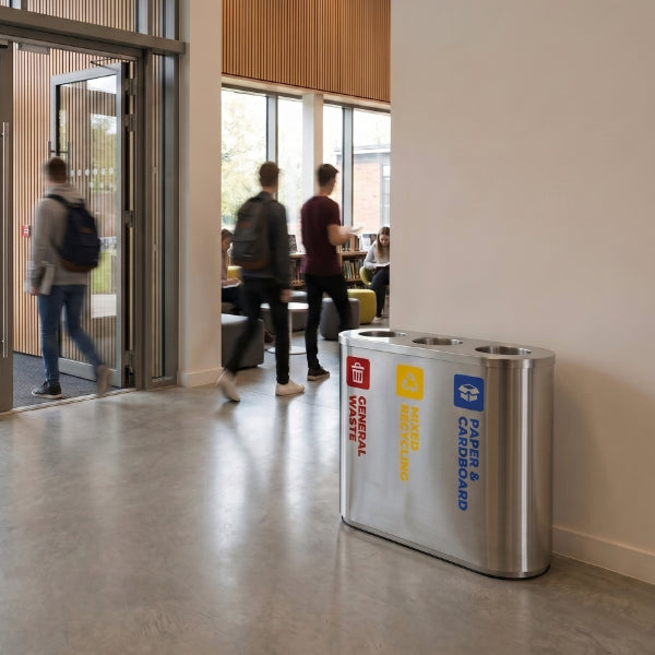 42L Stainless Steel Red, Yellow & Blue Triple Recycling Bin (WRS011)