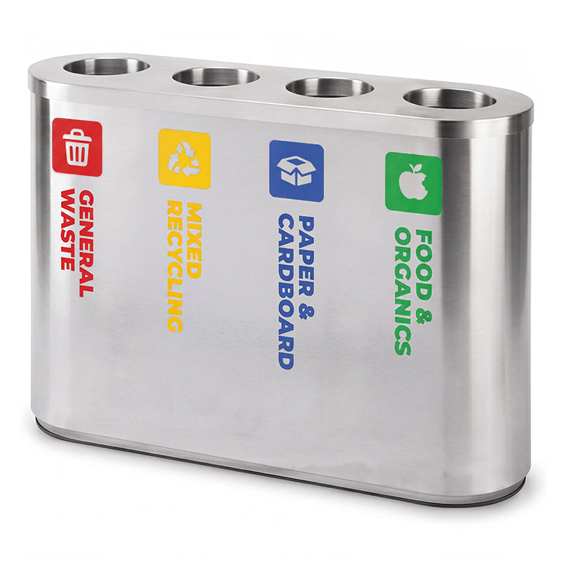 Stainless Steel Waste Sorting Station - Red, Yellow, Blue & Green (WRS012)