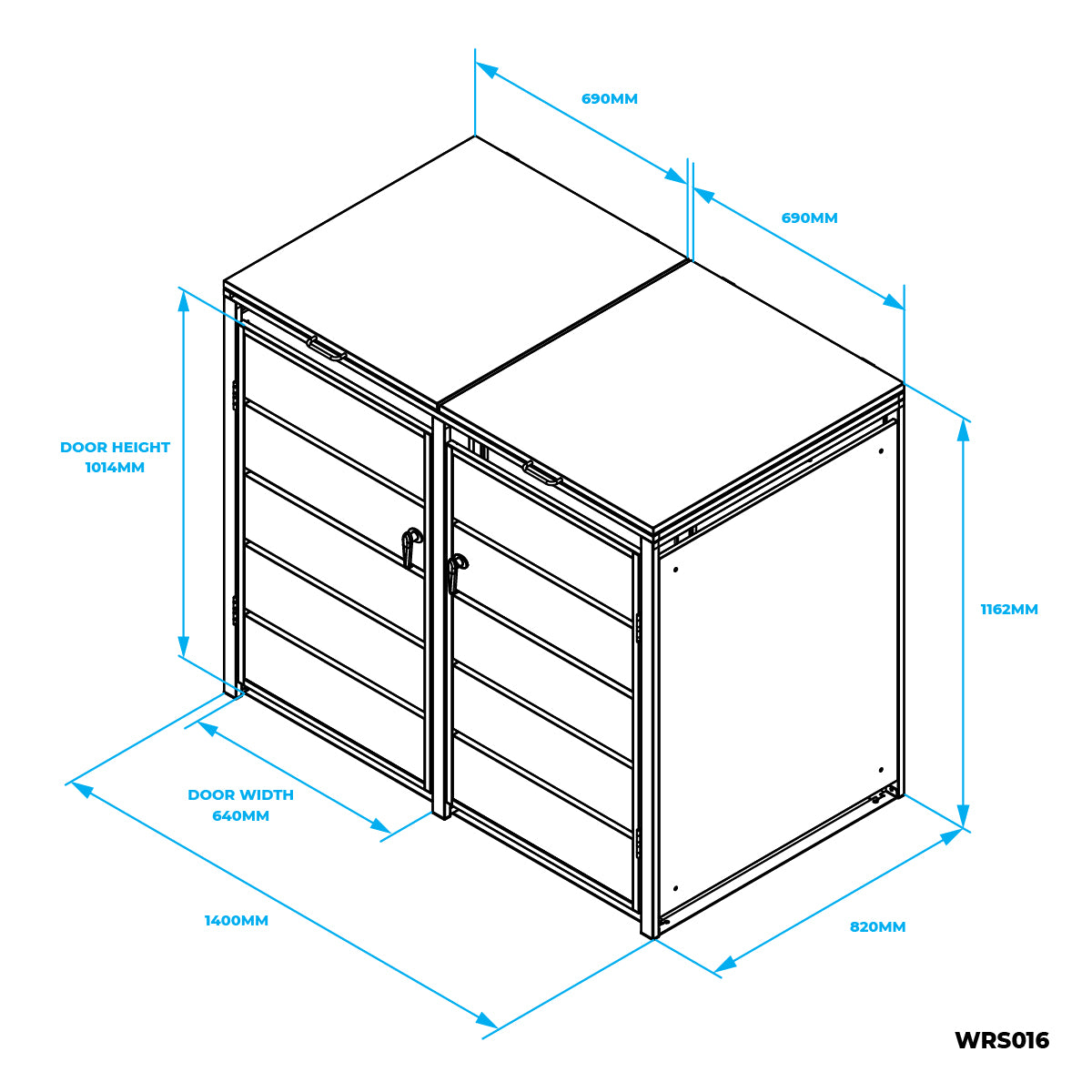 Double 240L Lockable Wheelie Bin Enclosure (WRS016)