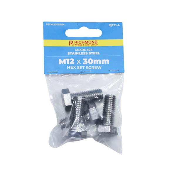 M12 x 30mm Stainless Steel Hex Set Screw - 4 Pack (SETM1230SPK4) image 0