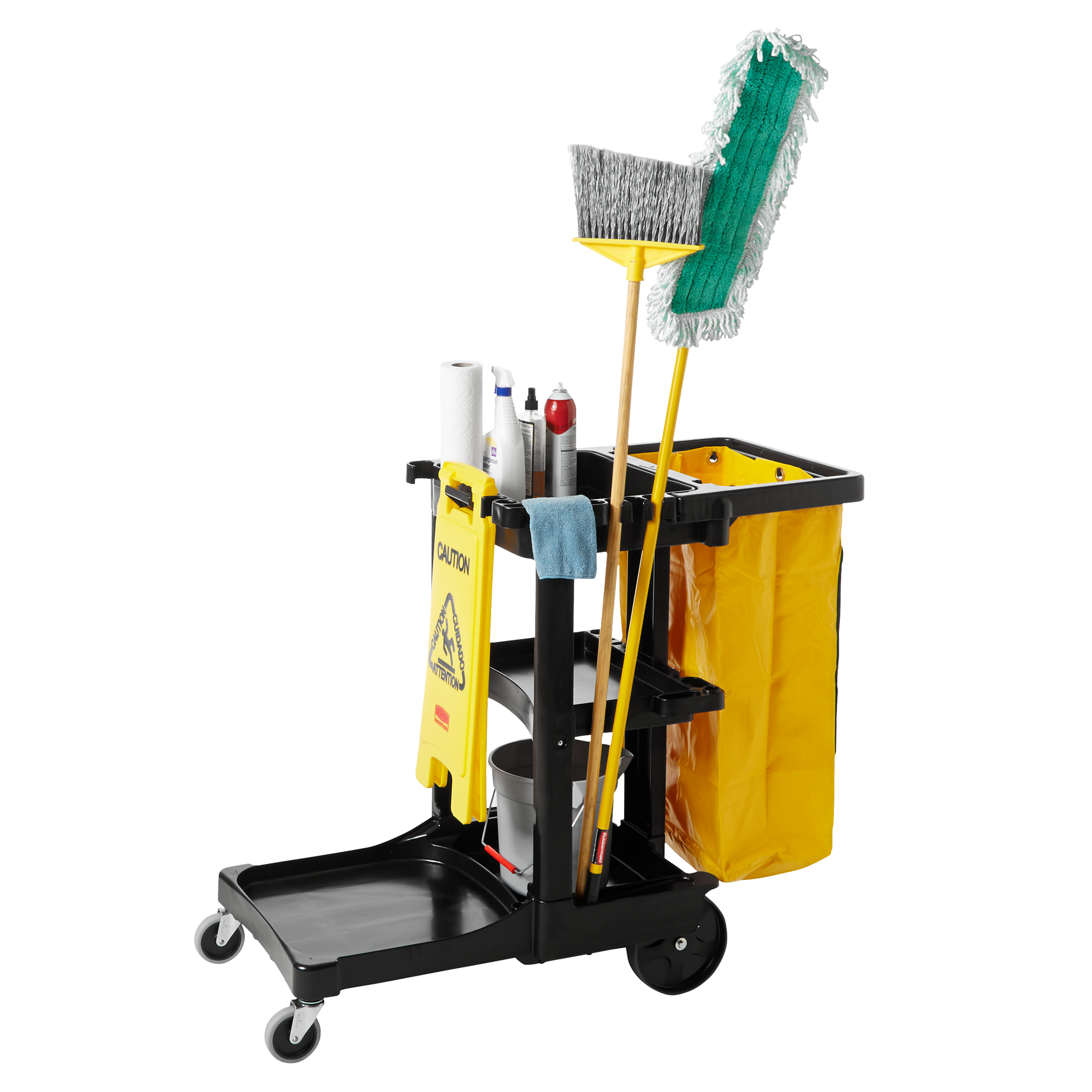 Rubbermaid Traditional Janitorial Cleaning Cart, Black | FG617388BLA