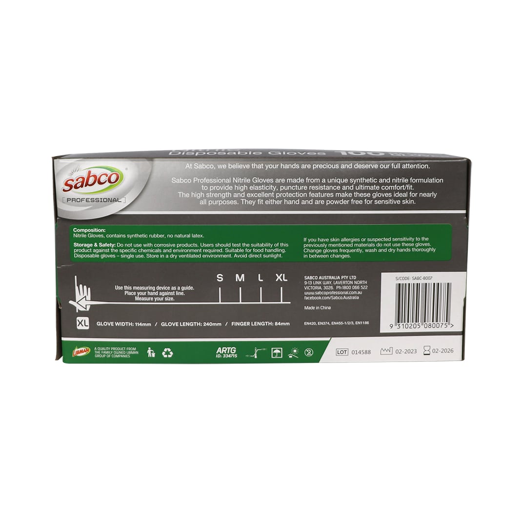 SABCO BLUE NITRILE GLOVES 100PK XL TGA ARTG ID 334715 (SABC-8007) image 2