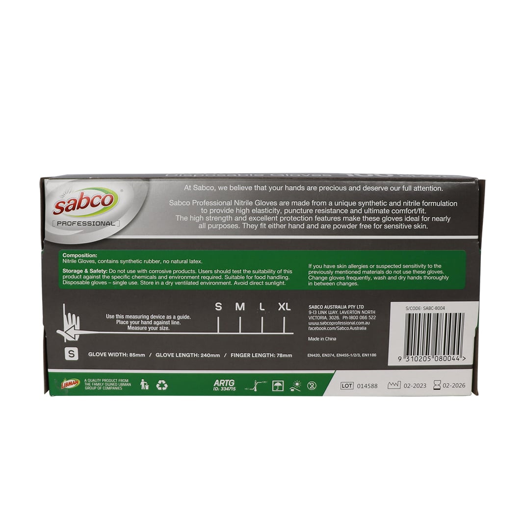 SABCO BLUE NITRILE GLOVES 100PK SML TGA ARTG ID 334715 (SABC-8004) image 2