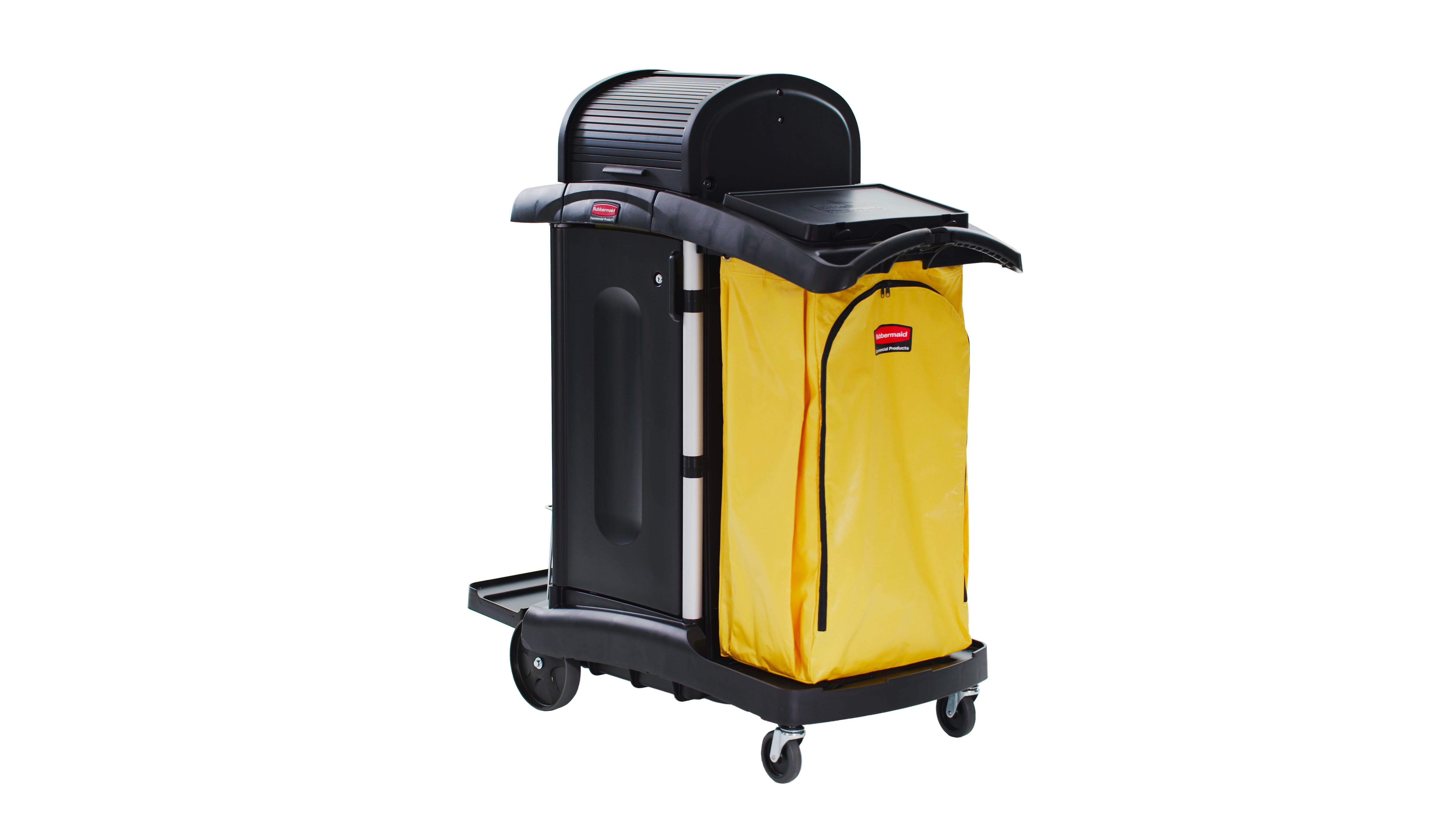 Rubbermaid Janitorial Cleaning Cart with Doors and Hood - High Security, Black