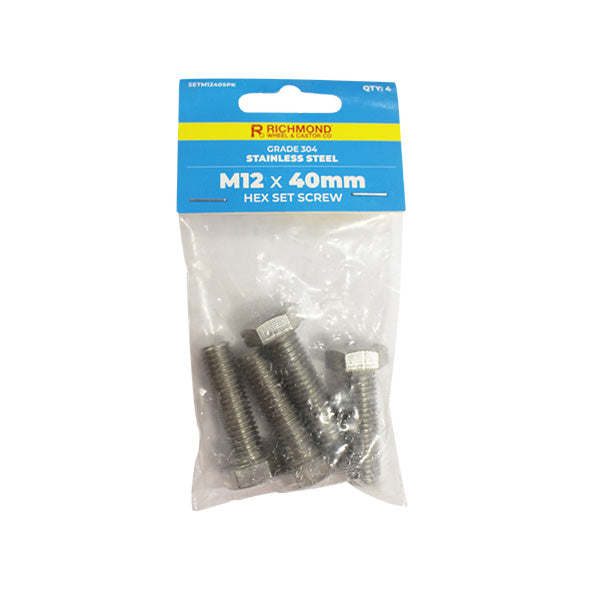 M12 x 40mm Stainless Steel Hex Set Screw - 4 Pack (SETM1240SPK4) image 0