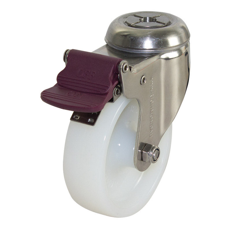 Swivel 100mm Solid White Nylon Wheel Stainless Steel Elite Castor (S4490B) image 0