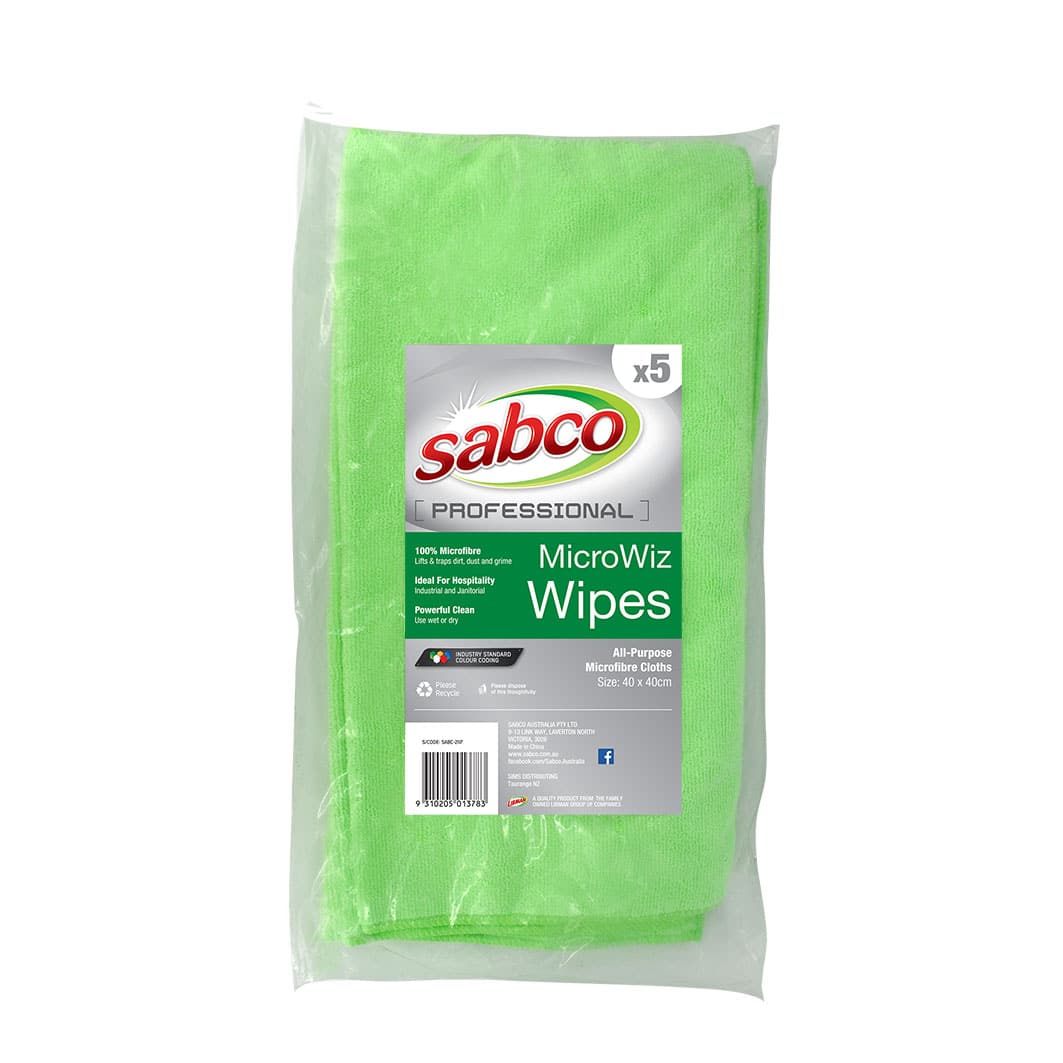 SABCO ALL PURPOSE MICROFIBRE CLOTHS-GREEN-40CM X 40CM-300GSM 5PK (SABC-2117) image 1