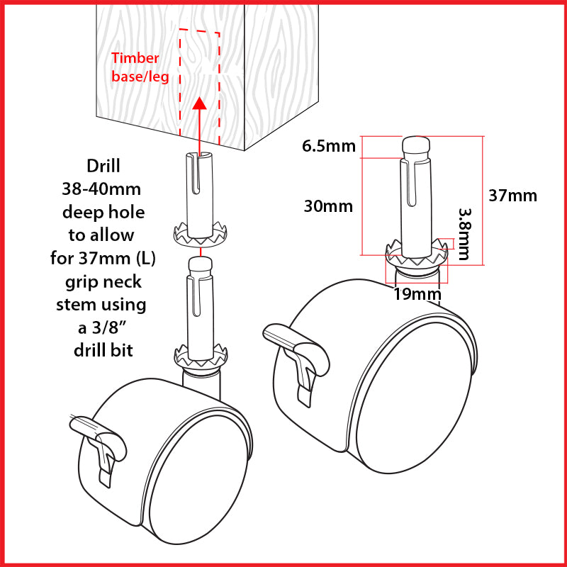 Richmond 50mm Grip Neck Twin Wheel Swivel Furniture Castor with Wheel Brake (S51BPK2) QTY 2 image 1
