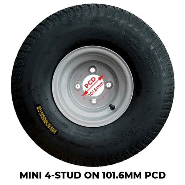 20 X 8.00-8 Pneumatic Wheel With Mini 4 Stud Pattern Rim And Premium Turf Tyre (PN20-800-8MN) image 2