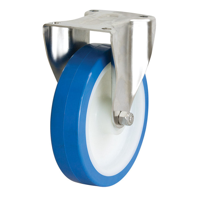 Richmond Rigid 200mm Blue Rebound Poly Tyred Wheel Stainless Steel Excel Castor (R8145) image 0