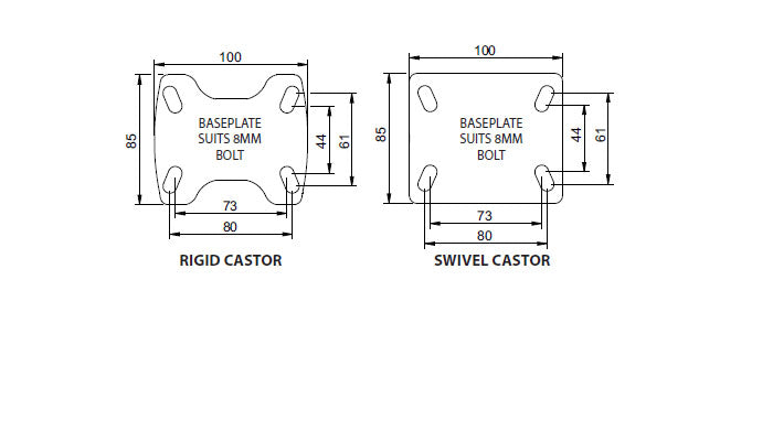 Richmond Castor Swivel with Rebound Rubber 100mm Wheel and Brake (S4042B) image 1