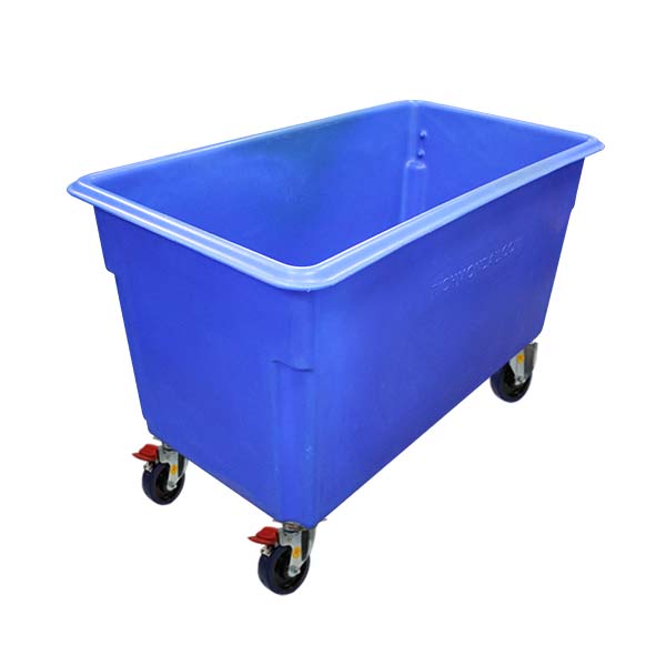Blue 450L Tapered Rotationally Moulded Plastic Tub (RTR450BLU) - 125mm Reb Rubber 4x Brake image