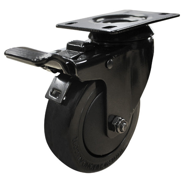 100mm Black Polyurethane Wheel 80kg Capacity Swivel Brake Castor (S4362B) image 0