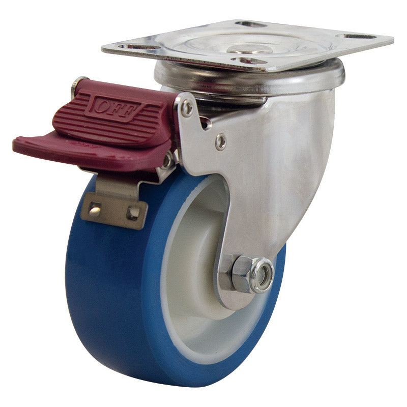 Richmond Swivel 100mm Blue Rebound Poly Tyred Wheel Stainless Steel Excel Castor (S4144B) image 0