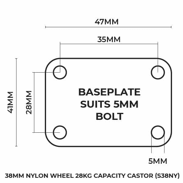 38mm Nylon Wheel 28kg Capacity Castor (S38NY) image 4