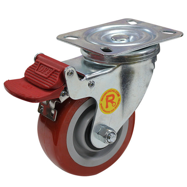 Richmond Castor Swivel with Polyurethane 100mm Wheel and Brake (S4044B) image 0