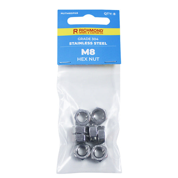 M8 Stainless Steel Hex Nut - 8 Pack (NUTM8SPK8) image 0
