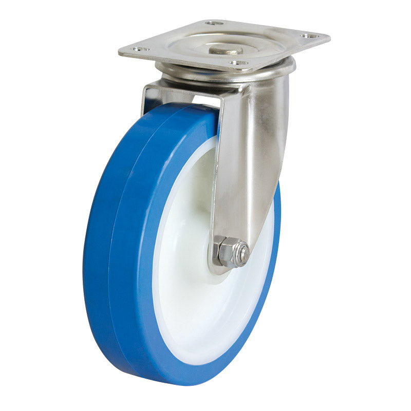Richmond Swivel 200mm Blue Rebound Poly Tyred Wheel Stainless Steel Excel Castor (S8144) image 0