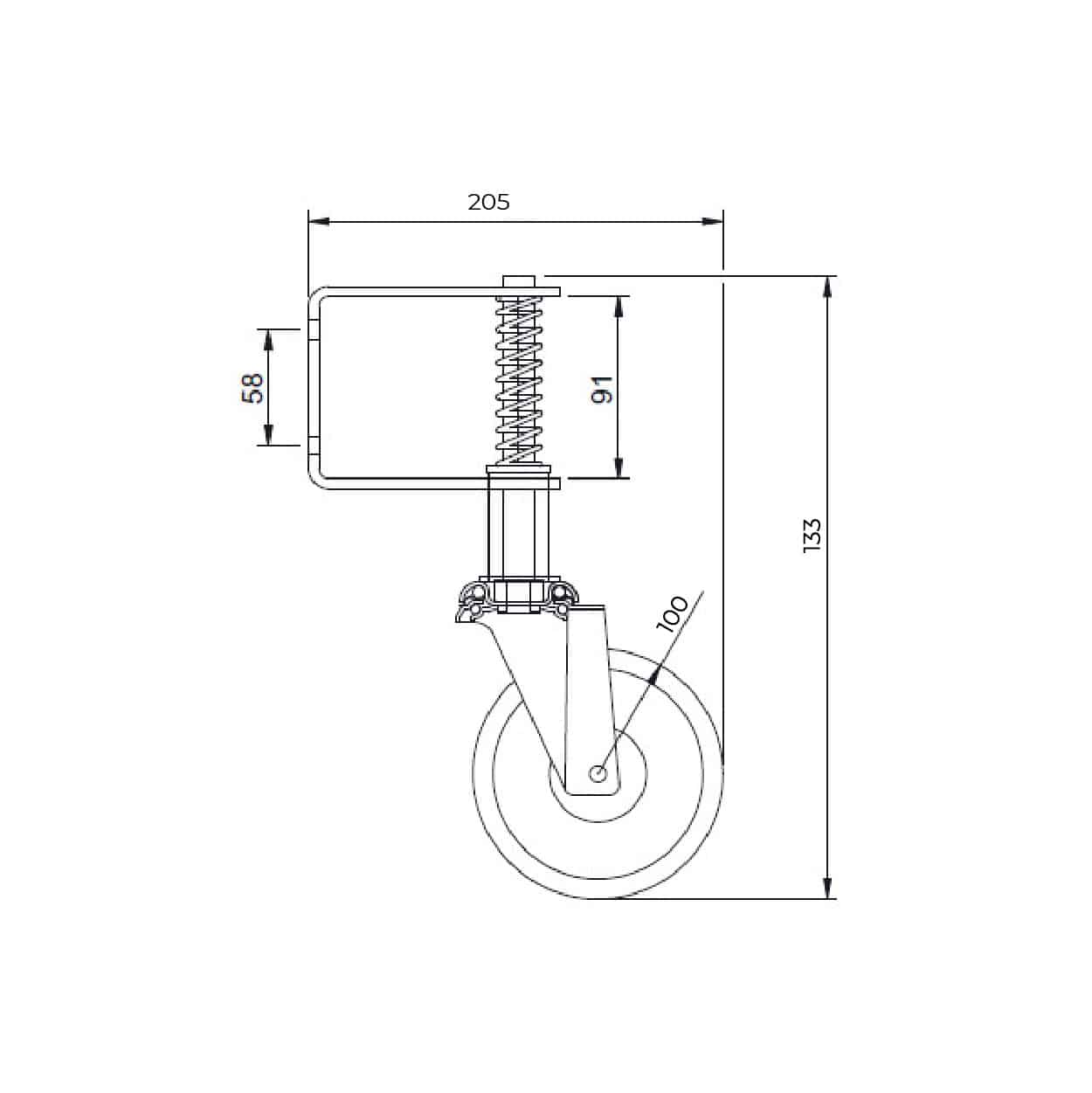 Spring Gate Castor with 100mm Solid Black Nylon Wheel (S4024) image 1