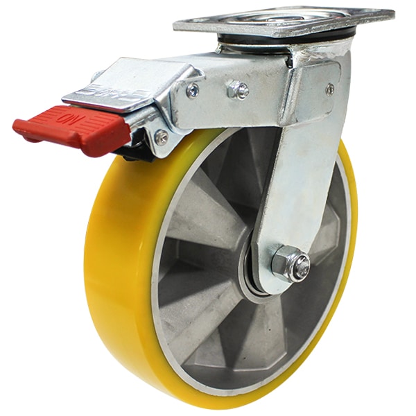 200mm Crowned Poly Aluminium Castor with Swivel Lock & Brake 600kg Capacity (S8274SLB) image 0