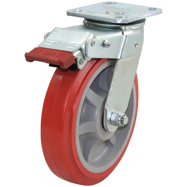 Richmond Castor Swivel with 200mm Polyurethane Tyred Wheel with Swivel Lock and Brake (S8849SLB) image 0