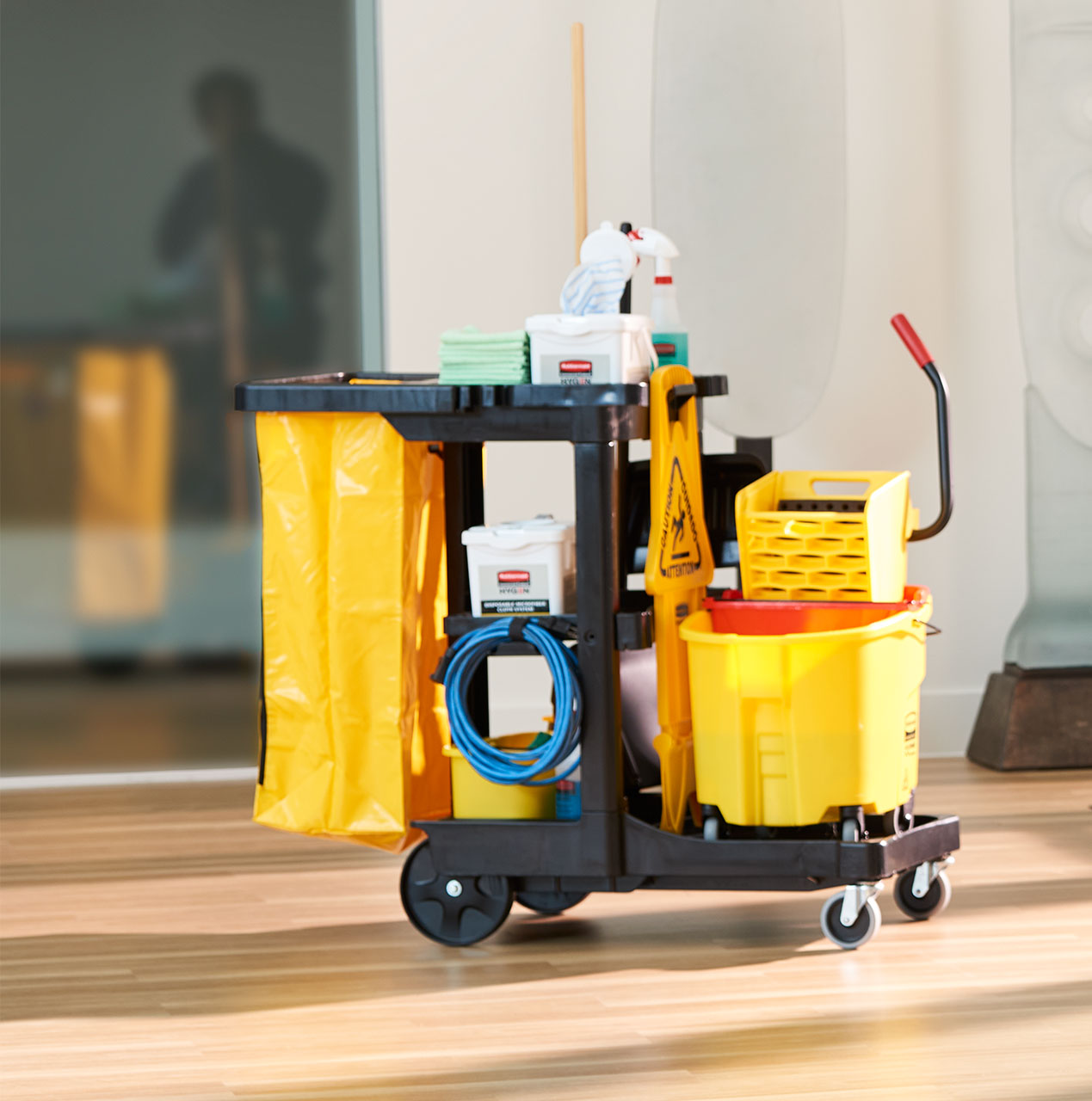 Rubbermaid Traditional Janitorial Cleaning Cart, Black | FG617388BLA
