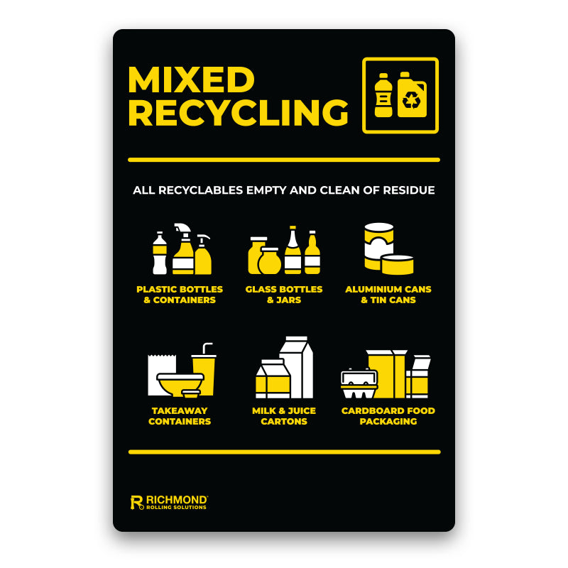 Waste Recycling Sign - Yellow - Mixed Recycling (WRSMIXED)