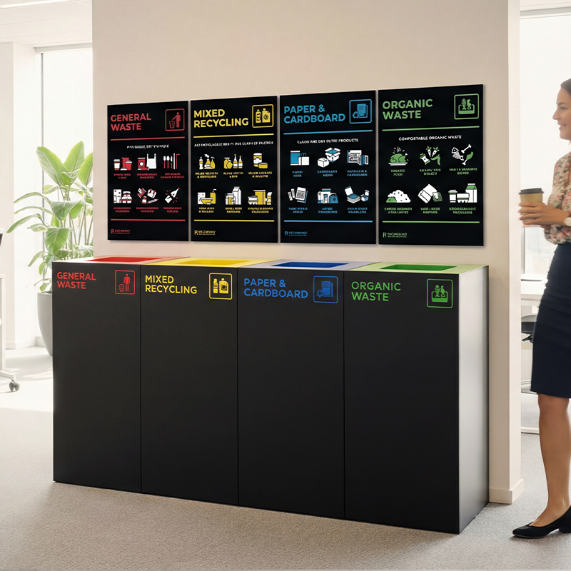 Waste Recycling Signage Set - General Waste, Recyling, Paper & Organic Waste (WRSSTICKSET3)
